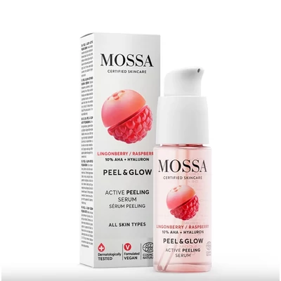 MOSSA Peel &amp; Glow 10% AHA és hialuronsav hámlasztó szérum (30 ml)