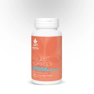 Aktív komponensek koncentrációja (WTN Folát komplex - minikapszulás).  Aktív komponensek  1 minikapszulában  NRV%*  B9-vitamin (L-5-MTHF, glükózamin folát só**)  1025 mcg  513 %  B12-vitamin (metil-kobalamin**)  115 mcg  4600 %     * Napi beviteli referen