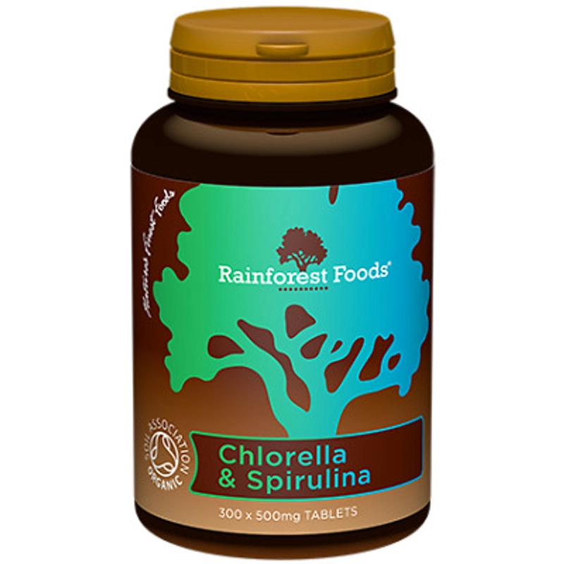 Rainforest Foods Bio chlorella és spirulina tabletta 500 mg-os (300 db)