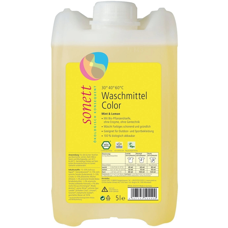 Sonett Folyékony mosószer színes ruhához - menta és citrom (5 l)