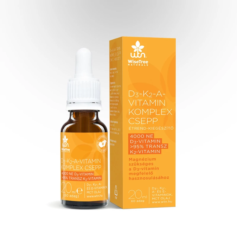 Wise Tree Naturals D3-, K2-, A-vitamin komplex csepp (20 ml, 60 adag)