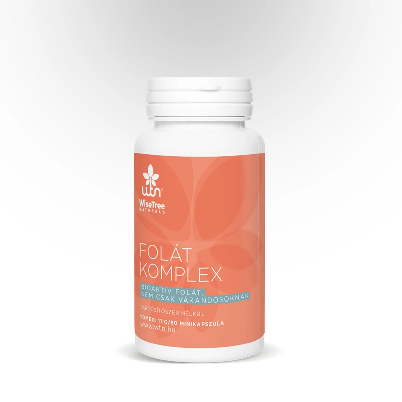 Aktív komponensek koncentrációja (WTN Folát komplex - minikapszulás).  Aktív komponensek  1 minikapszulában  NRV%*  B9-vitamin (L-5-MTHF, glükózamin folát só**)  1025 mcg  513 %  B12-vitamin (metil-kobalamin**)  115 mcg  4600 %     * Napi beviteli referen